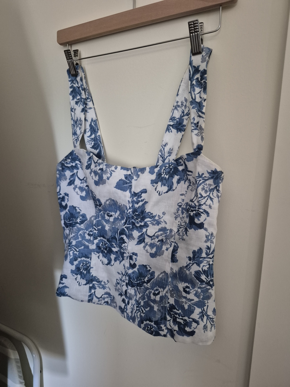 Reformation White Top with Blue Floral Print - Price Is Firm